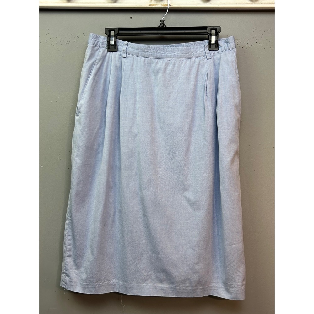 Elisabeth Skirt Women 16 Blue Liz Claiborne Cotton Button Knee Length Pockets